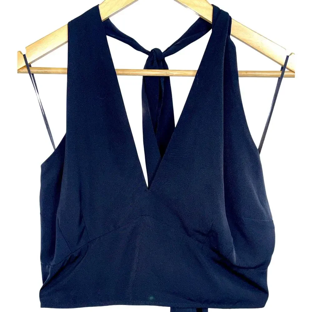 Abercrombie & Fitch Black Halter Top Tie Back Crop Top Women Size XL Extra Large - Picture 2 of 7